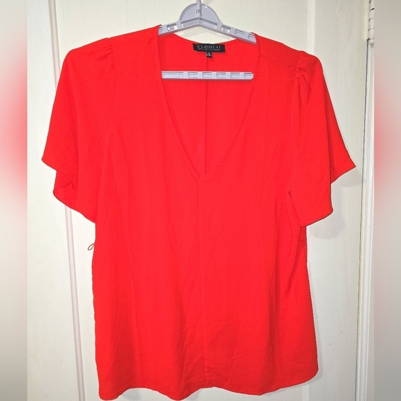 Eloquii Red Pullover Sheer Polyester Top Tunic Blouse wide Sleeve Size 18 - Picture 1 of 8